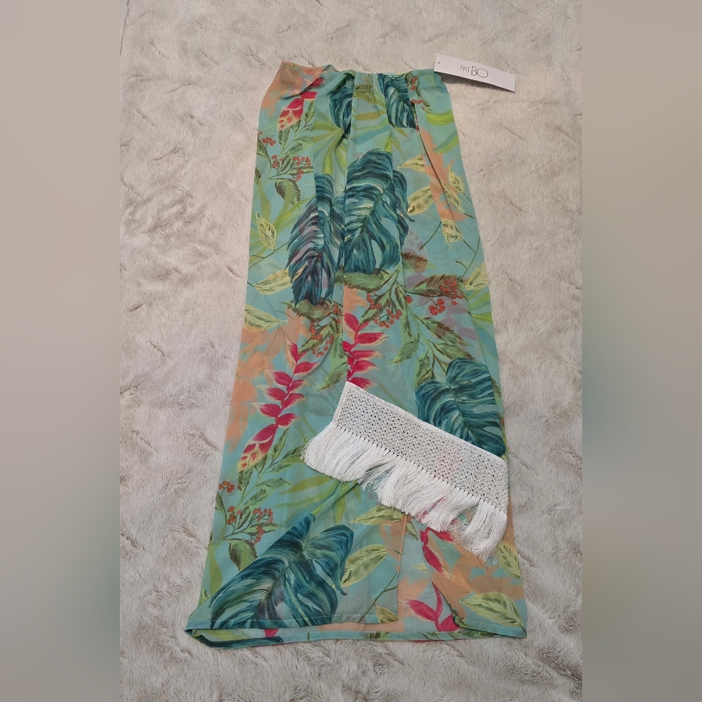 Leafy Tropical Sarong with Fringe